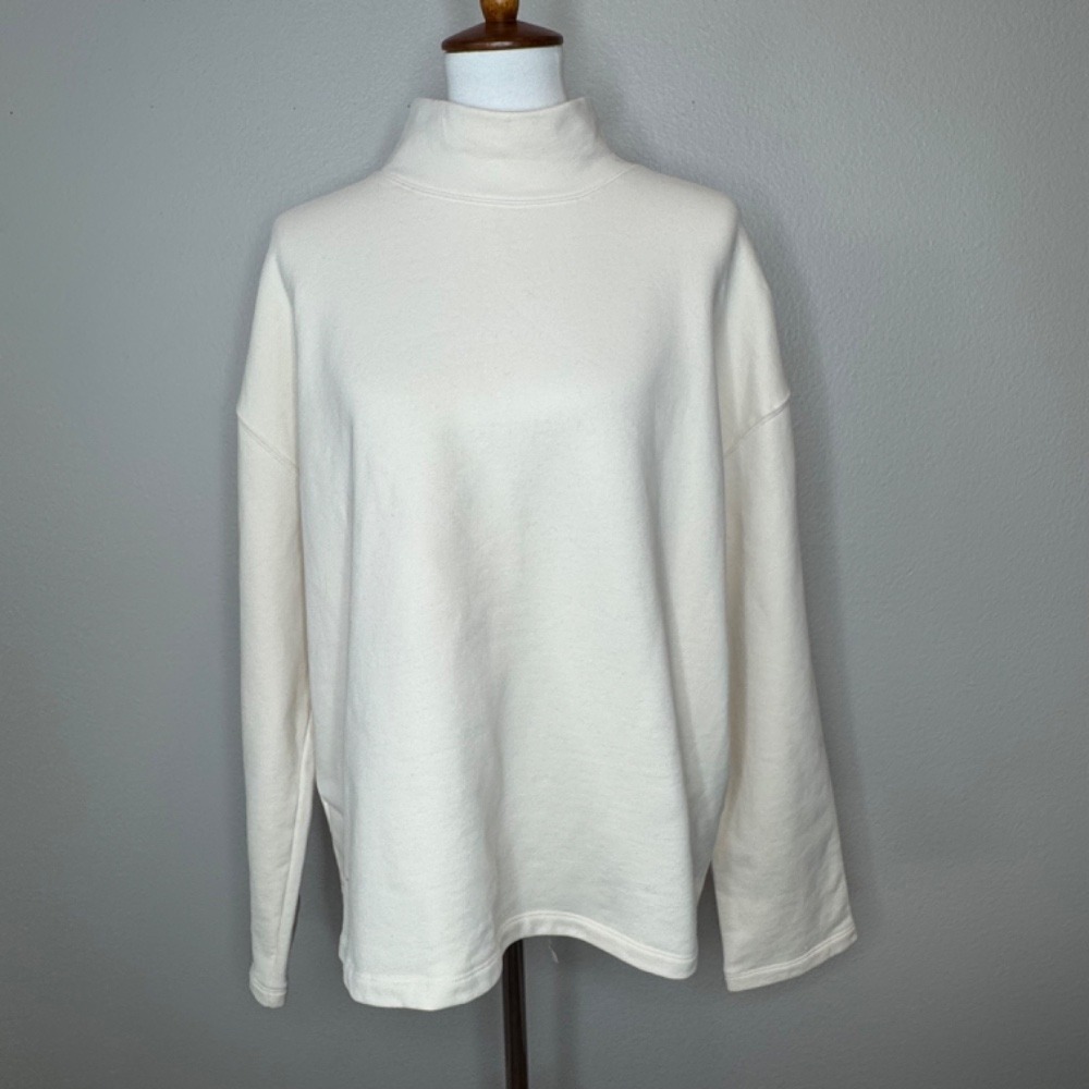 NEW BABATON ENQUIRY Sweatshirt LG Cream‎ Mock T Neck Oversized Athleisure